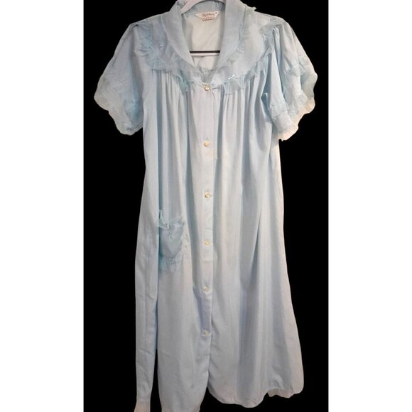 Vintage 60's Royal Charmode Sears Roebuck Nightgown Embroidered Lt Blue Size 38 - Picture 1 of 9